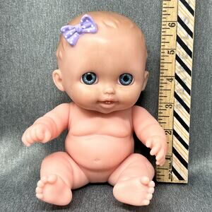 Berenguer Lil Cutesies Baby Doll 8.5" Blue Eyes Purple Bow Poseable Arms & Legs